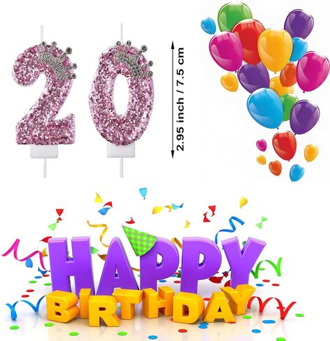 20 Birthday Candles, 20th Cake Candles, Green Happy Birthday Number 20 Candles Cake Topper Decorations for Party Men Women in Saudi Arabia