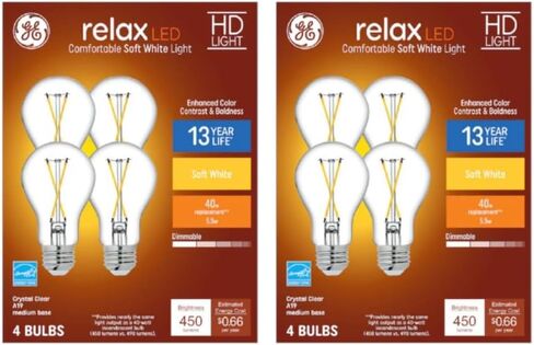 GE Relax 40-Watt EQ A19 Soft White Dimmable LED Light Bulb (8-Pack) in Saudi Arabia