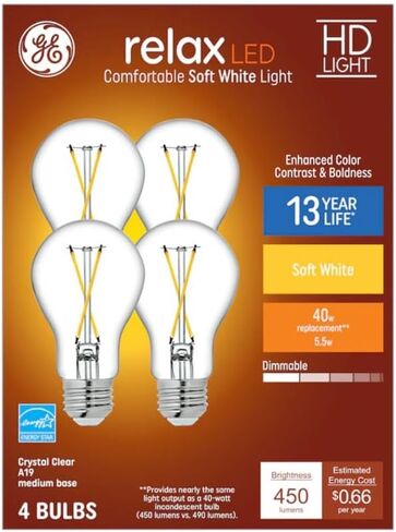 GE Relax 40-Watt EQ A19 Soft White Dimmable LED Light Bulb (8-Pack) in Saudi Arabia
