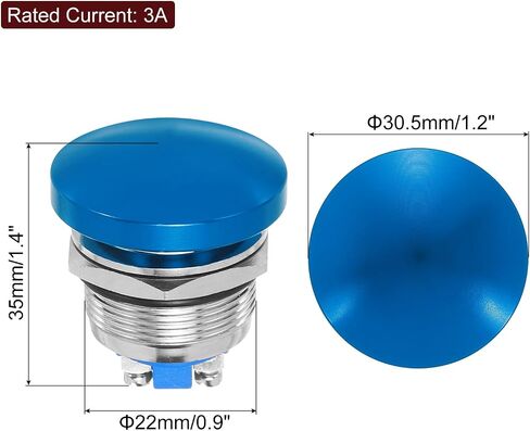 MECCANIXITY 2PCS 3A 16MM 5/8" Momentary Mushroom Head Push Button Switch 12V 24V 120V 250V AC Gold 1NO Waterproof IP65 SPST Domed Round 2 Screw Foot Button Switch in Saudi Arabia