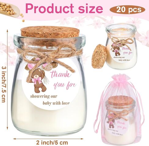 20 Pcs Baby Shower Candle Favors Bulk Lavender Scented Jars Candle Bear Rustic Glass Candle Baby Shower Gifts for Baby Shower Boy Girl Guests Gender Reveal Party Supply Return Gifts in Saudi Arabia