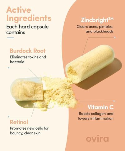 Skin Clear with ZINCBRIGHT - 60 Capsules for Clear and Glowing Skin | Rosacea & Hormonal Acne Treatment | Support Collagen Production | Acne Supplements for Women & Men in Saudi Arabia