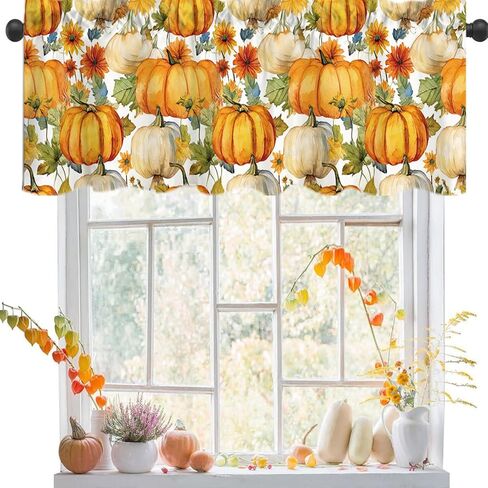 54x18 Inches Thanksgiving Pumpkin Gnome Window Treatment Valance Harvest Autumn Short Curtain Kitchen Bathroom Living Room Decorations Polyester Rod Pocket in Saudi Arabia
