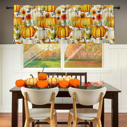 54x18 Inches Thanksgiving Pumpkin Gnome Window Treatment Valance Harvest Autumn Short Curtain Kitchen Bathroom Living Room Decorations Polyester Rod Pocket in Saudi Arabia