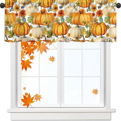 54x18 Inches Thanksgiving Pumpkin Gnome Window Treatment Valance Harvest Autumn Short Curtain Kitchen Bathroom Living Room Decorations Polyester Rod Pocket in Saudi Arabia