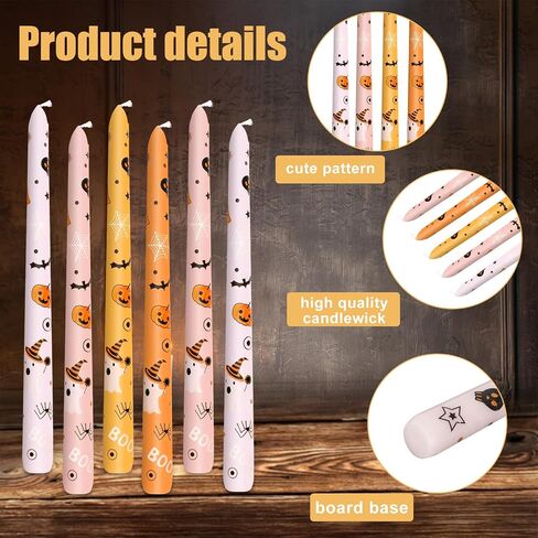 Whaline 8Pcs Halloween Taper Candles 10 Inch Orange Pink Ghost Pumpkin Decorative Candles Long Unscented Candle Sticks for Trick or Treat Party Home Table Decor in Saudi Arabia
