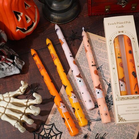 Whaline 8Pcs Halloween Taper Candles 10 Inch Orange Pink Ghost Pumpkin Decorative Candles Long Unscented Candle Sticks for Trick or Treat Party Home Table Decor in Saudi Arabia