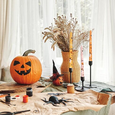 Whaline 8Pcs Halloween Taper Candles 10 Inch Orange Pink Ghost Pumpkin Decorative Candles Long Unscented Candle Sticks for Trick or Treat Party Home Table Decor in Saudi Arabia