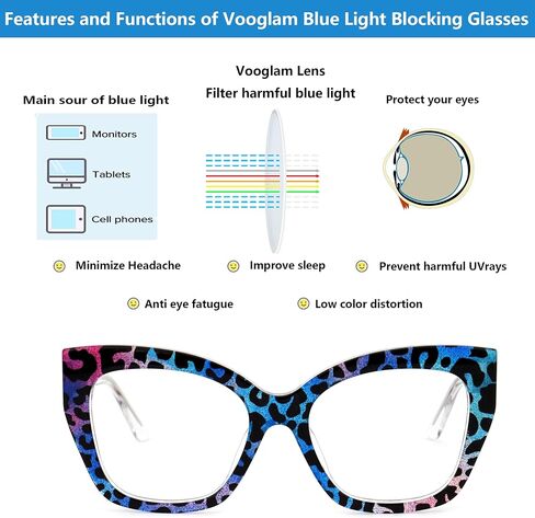 VOOGLAM Square Non Prescription Blue Light Glasses for Women Anti UV Eyestrain Computer Office TV Eyewear Haidera in Saudi Arabia