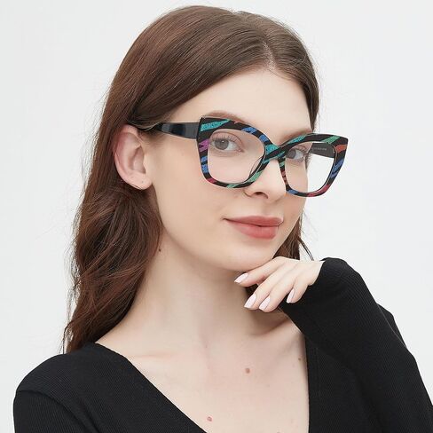 VOOGLAM Square Non Prescription Blue Light Glasses for Women Anti UV Eyestrain Computer Office TV Eyewear Haidera in Saudi Arabia
