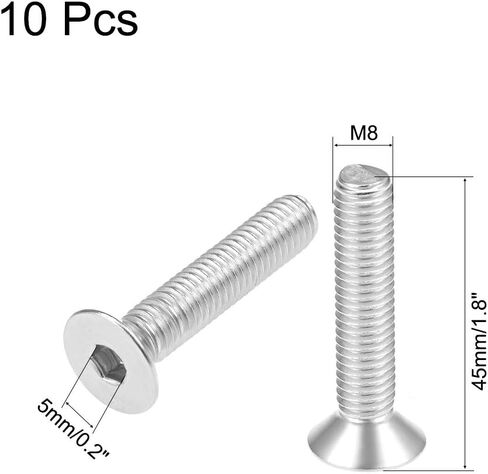 uxcell M8x35mm Flat Head Machine Screws Inner Hex Screw 304 Stainless Steel Fasteners Bolts 10Pcs in Saudi Arabia