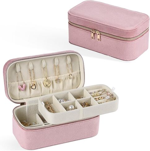 CASEGRACE Travel Jewelry Case,2-Layer Jewelry Holder Organizer Display Box,7.08x 3.8x 3 .1Inches Portable Jewelry Box for Necklace Earring Rings Bracelet Sunglasses lipstick Best Gift (Dark Green) in Saudi Arabia