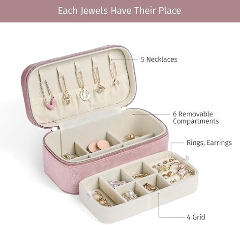 CASEGRACE Travel Jewelry Case,2-Layer Jewelry Holder Organizer Display Box,7.08x 3.8x 3 .1Inches Portable Jewelry Box for Necklace Earring Rings Bracelet Sunglasses lipstick Best Gift (Dark Green) in Saudi Arabia