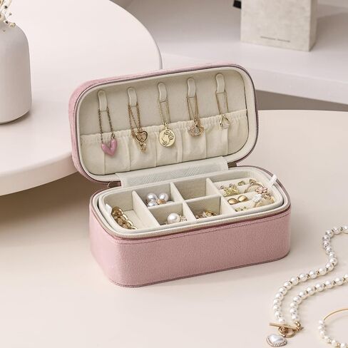 CASEGRACE Travel Jewelry Case,2-Layer Jewelry Holder Organizer Display Box,7.08x 3.8x 3 .1Inches Portable Jewelry Box for Necklace Earring Rings Bracelet Sunglasses lipstick Best Gift (Dark Green) in Saudi Arabia