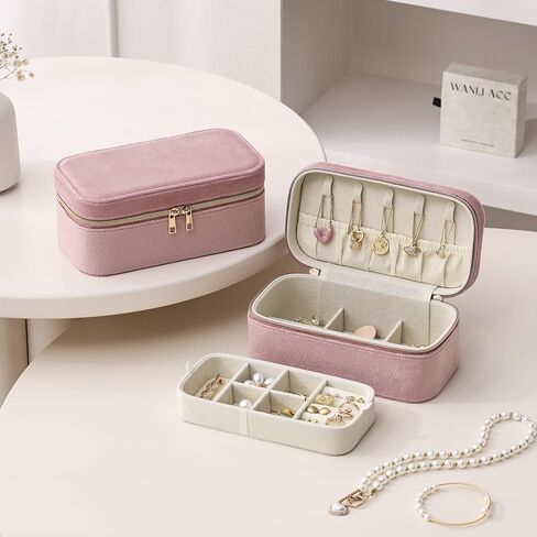 CASEGRACE Travel Jewelry Case,2-Layer Jewelry Holder Organizer Display Box,7.08x 3.8x 3 .1Inches Portable Jewelry Box for Necklace Earring Rings Bracelet Sunglasses lipstick Best Gift (Dark Green) in Saudi Arabia