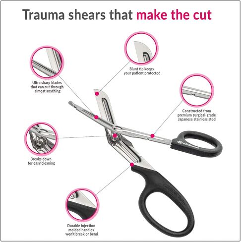 EZ Clean Trauma Shears - Stainless Steel Bandage Scissors for Surgical, EMT, EMS, Nursing, and Veterinary Use, First Aid Supplies, 7.5-inch, Black in Saudi Arabia