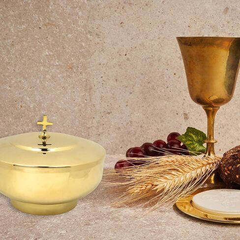 Needzo Ciborium مع صليب، نحاس مصقول عالي الجودة، لوازم الكنيسة الكاثوليكية التقليدية، 39 أونصة، 4 × 6 بوصات in Saudi Arabia