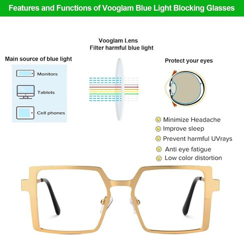 نظارات VOOGLAM مستطيلة أنيقة لحجب الضوء الأزرق للنساء والرجال مضادة لإجهاد العين وجفاف العين نظارات Elowen in Saudi Arabia