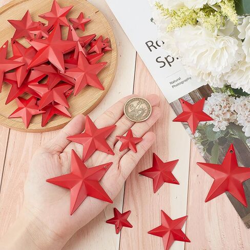 GORGECRAFT 32PCS 1/1.6/1.9/2.4 Inch Metal Star Decor Barn Star with Hole Iron Vintage Wall Arts Hanging Decors for Crafts House Christmas Independence Day Indoor Outdoor DIY Handmade Accent, Black in Saudi Arabia