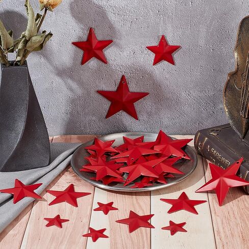 GORGECRAFT 32PCS 1/1.6/1.9/2.4 Inch Metal Star Decor Barn Star with Hole Iron Vintage Wall Arts Hanging Decors for Crafts House Christmas Independence Day Indoor Outdoor DIY Handmade Accent, Black in Saudi Arabia