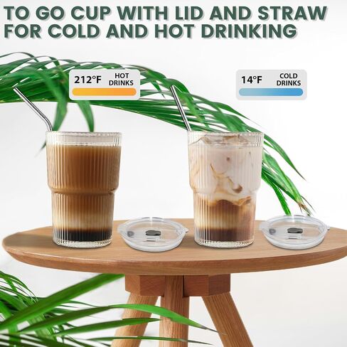 Iced Coffee Cups With Lids and Straws 4 Pcs, 16 OZ Unbreakable Glasses Drinking Set,Clear Plastic Cups Reusable Iced Coffee Tumbler with Lid and Straw, To Go Coffee Cups Dishwasher Safe in Saudi Arabia