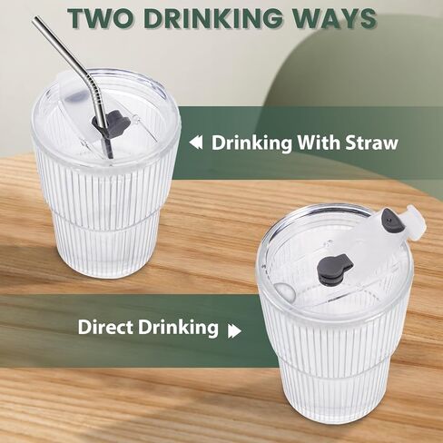 Iced Coffee Cups With Lids and Straws 4 Pcs, 16 OZ Unbreakable Glasses Drinking Set,Clear Plastic Cups Reusable Iced Coffee Tumbler with Lid and Straw, To Go Coffee Cups Dishwasher Safe in Saudi Arabia
