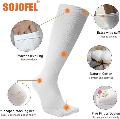 Toe Socks Athletic for Men - Women Five Finger Socks Cotton High Crew Socks for Running Sports Hiking 5 Pairs 6-12 in Saudi Arabia