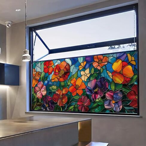 Glass Window Film Stained Glass Window Film Privacy Decorative Tinting Film for Home Frosted Bathroom Window Coverings Static Cling Non-Adhesive 17.7" x 39.5" (BH141) in Saudi Arabia