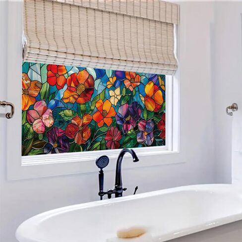 Glass Window Film Stained Glass Window Film Privacy Decorative Tinting Film for Home Frosted Bathroom Window Coverings Static Cling Non-Adhesive 17.7" x 39.5" (BH141) in Saudi Arabia