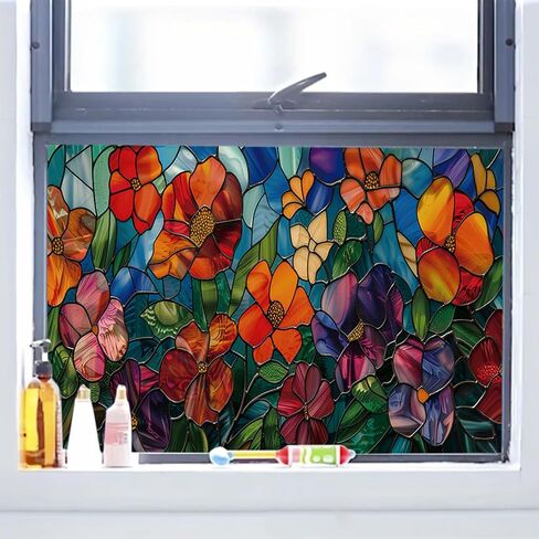 Glass Window Film Stained Glass Window Film Privacy Decorative Tinting Film for Home Frosted Bathroom Window Coverings Static Cling Non-Adhesive 17.7" x 39.5" (BH141) in Saudi Arabia