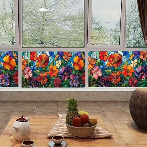 Glass Window Film Stained Glass Window Film Privacy Decorative Tinting Film for Home Frosted Bathroom Window Coverings Static Cling Non-Adhesive 17.7" x 39.5" (BH141) in Saudi Arabia