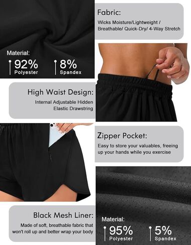 XIEERDUO شورت الجري للسيدات 4 بوصات شورت مرن عالي الخصر للتمرين مع بطانة جيب بسحاب شورت رياضي سريع الجفاف in Kuwait