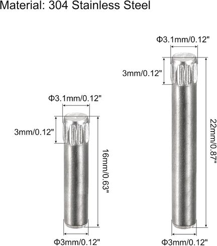 دبابيس أوتاد من الفولاذ المقاوم للصدأ 304 من uxcell، 20 قطعة 1.6 × 3 مم و20 قطعة 2.1 × 3 مم دبابيس وتد ذات رأس مسطح مشطوب، دعم أوتاد رف السرير ودعم الأرفف وعناصر التثبيت in Saudi Arabia