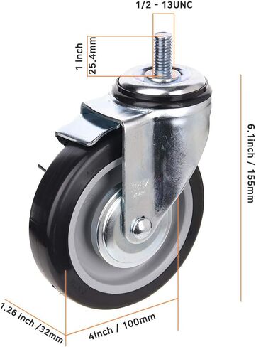 [T-REX CASTER] Easy Install, 3inch Heavy Duty Casters, All Swivel 1/2-13UNC *1 Stem Caster with Polyurethane Wheel. Load Capacity - 750 Lbs Per Caster (Pack of 4) Unversal Fit. T503S-2(D/B) LN in Saudi Arabia