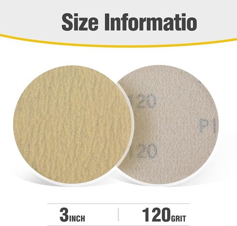 3 Inch Sanding Disc 50 PCS Gold Hook and Loop No Hole Sanding Discs 220 Grit Aluminum Oxide Orbital Sander Sandpaper for Wood Auto Body Paint Metal Polishing Use in Saudi Arabia