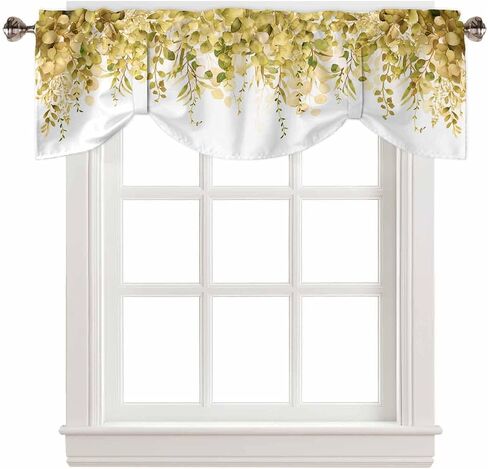 DecorLovee Blue Teal Eucalyptus Leaves Tie Up Valances for Windows, Spring Floral Kitchen Curtains Valance Window Shade, Summer Botanical Rod Pocket Treatment Curtains for Living Room/Bedroom 54"x18" in Saudi Arabia