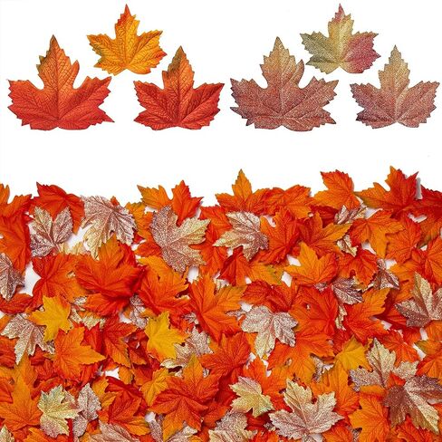 120 Pcs Fake Fall Maple Leaves Assorted Color Silk Artificial Autumn Leaf for Thanksgiving, Halloween Wedding Party Home Kitchen Table Decor in Kuwait