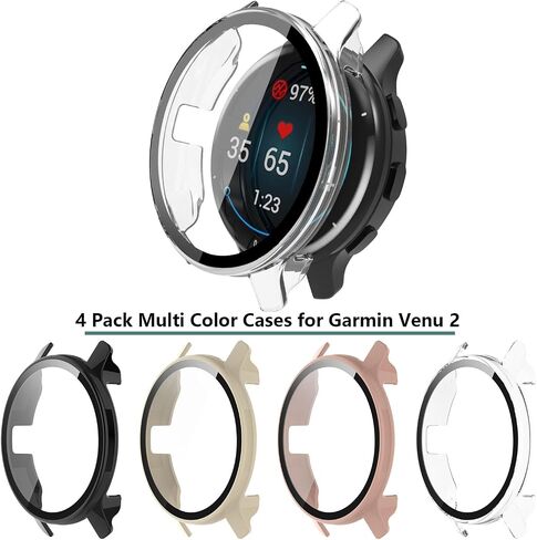 [عبوة من 5 قطع] حافظة مع واقي شاشة من الزجاج المقوى متوافق مع Garmin Venu 2 (45 ملم)، حافظة حماية كاملة من الصدمات رفيعة للغاية من البولي كربونات الصلب للرجال والنساء in Kuwait