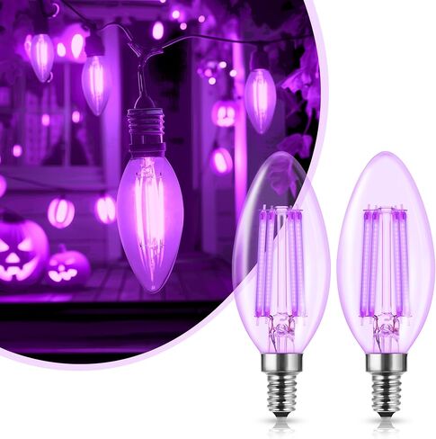 DORESshop LED Candle Purple Light Bulb - 4W (40Watt Equivalent) - E12 Base Purple LED Purple Bulb, Party Decoration, Porch, Home Lighting, Holiday Lighting, Chandelier Light Bulbs, Candelabra Bulbs in Saudi Arabia
