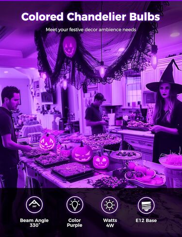 DORESshop LED Candle Purple Light Bulb - 4W (40Watt Equivalent) - E12 Base Purple LED Purple Bulb, Party Decoration, Porch, Home Lighting, Holiday Lighting, Chandelier Light Bulbs, Candelabra Bulbs in Saudi Arabia