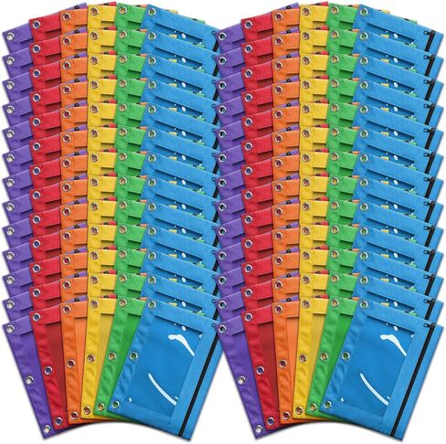Pencil Pouch for 3 Ring Binder, Bulk 36 Pack 3-Holes Zipper Pencil Pouches in Assorted Colors, Sturdy and Durable Cloth Pencil Holder with Clear Window for Office School College Supplies (36) in Saudi Arabia