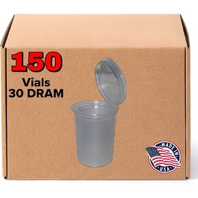 150 Clear Vials - 30 DRAM Pop Top Bottle - Airtight Containers - BPA Free Medical Grade Plastic Prescription Bottles for Pills Flowers Supplements, Wholesale Bulk Pack