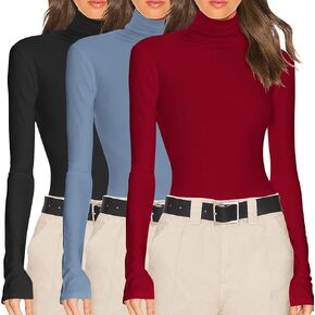 Ekouaer Women's 3 Pack Turtleneck Long Sleeve Shirts Slim Fit Thermal Underwear Tops Lightweight Pullover Tees