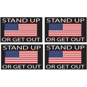 Rogue River Tactical Pack of 4 American Flag Stand Up Or Get Out USA Patriotic Stars and Stripes Auto Bumper Sticker Vinyl Decal for Car Truck RV SUV Boat Support US Military