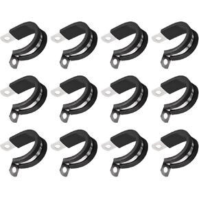 Unifizz 6Pcs 1-3/8 Inch(34mm) Cable Clamp, Rubber Cushioned Insulated Clamp 304 Stainless Steel R Shape Bracket Metal Hose Clamp Tube Holder for Pipe Wire Tube
