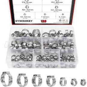 DYWISHKEY 136 PCS 7-21mm 304 Stainless Steel Single Ear Hose Clamps