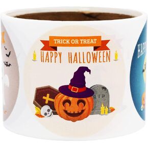 ملصقات Happy Halloween مقاس 2.5 بوصة بنقاط دائرية و4 تصميمات مختلفة إجمالي 100 ملصق لاصق