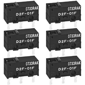 D2F-01F Micro Switch (عبوة من 6) - SPDT Subminiature Microswitch، متوافق مع مفاتيح الماوس، 0.1A 30VDC، دبوس المكبس