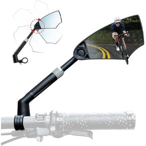 ROCKBROS Bike Mirror New Handlebar Rear View Mirror HD Anti-glare Glass Foldable Bicycle Mirror with Retractable & 360 °Adjustable Lens E-bike Mirror Suitable for 21-24cm Handlebar