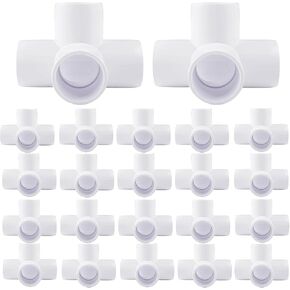 3/4 Inch 4 Way PVC Pipe Fitting connectors, 20Pack PVC Elbow Fittings for SCH40 PVC Pipe, PVC Pipe Tee Corner Fitting- Build Heavy Duty PVC Furniture,4 Way PVC Pipe Joint.